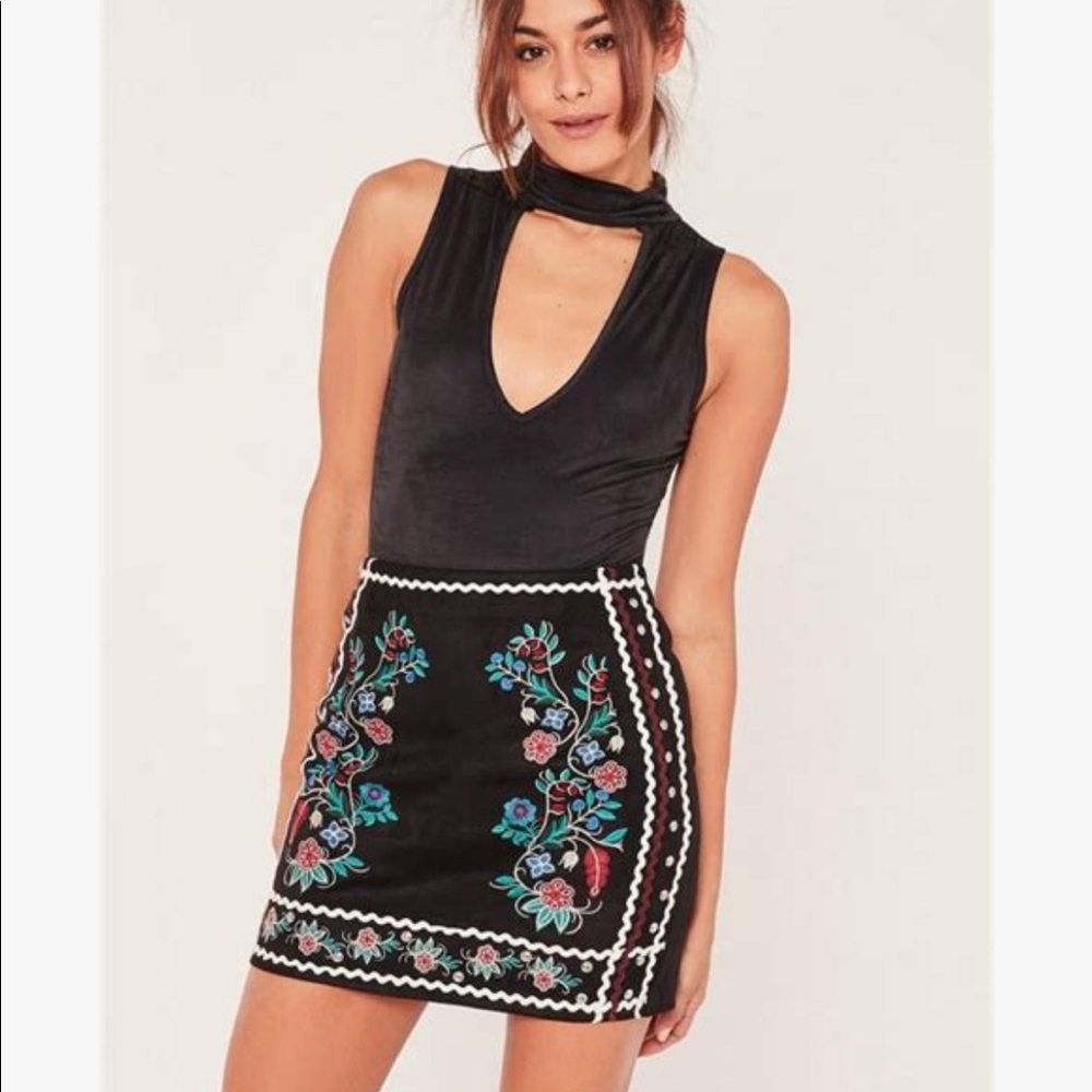 Missguided embroidered suede skirt